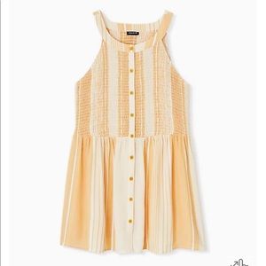 YELLOW STRIPE BUTTON SMOCKED BABYDOLL TANK NWT